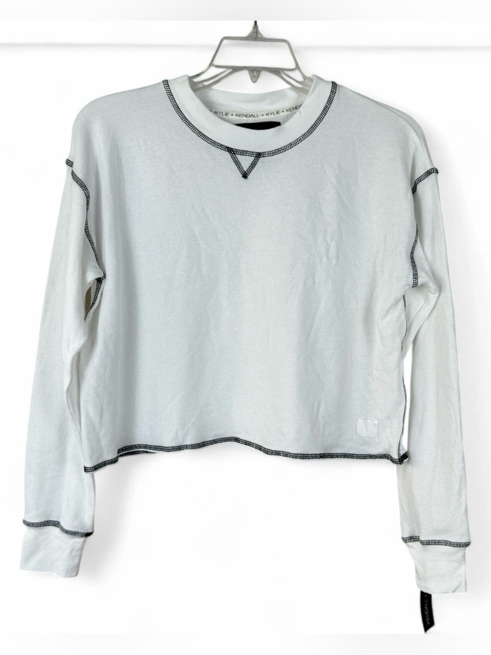 Kendall + Kylie Womens White Exposed Stitch Cropped‎ Sweatshirt XS KW203200
